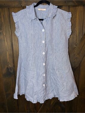 Olivaceous Becca 100% Linen Striped Shirt Dress Cottagecore Preppy Coastal S